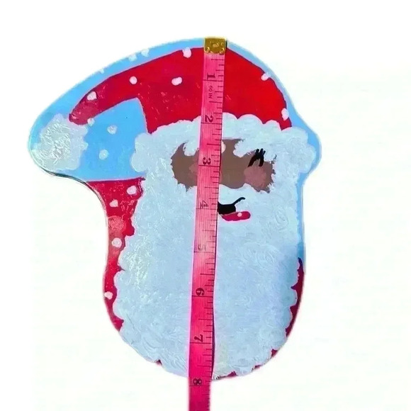 01 Handcrafted Hand painted UpCycled Christmas Santa Tin Blue, Red, White - Picture 4 of 7